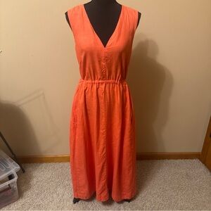 Magaschoni Orange Sleeveless Linen V-Neck Sundress